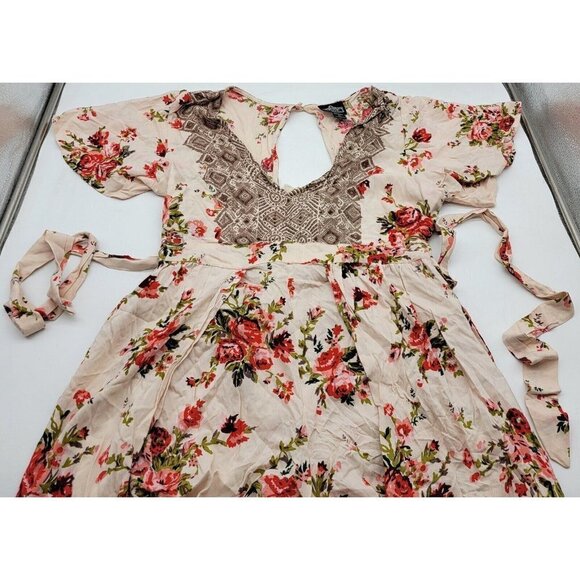 Angie Dress Women Large Flare Short Sleeve Tie Back Floral Print Romper Open - Picture 9 of 11